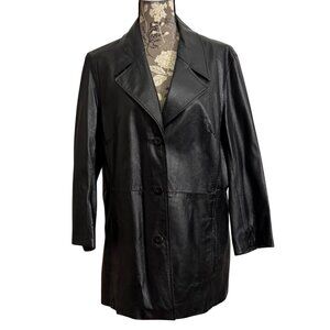 Wilsons Leather Black Genuine Leather Coat Button Down Fully Lined Womens XL
